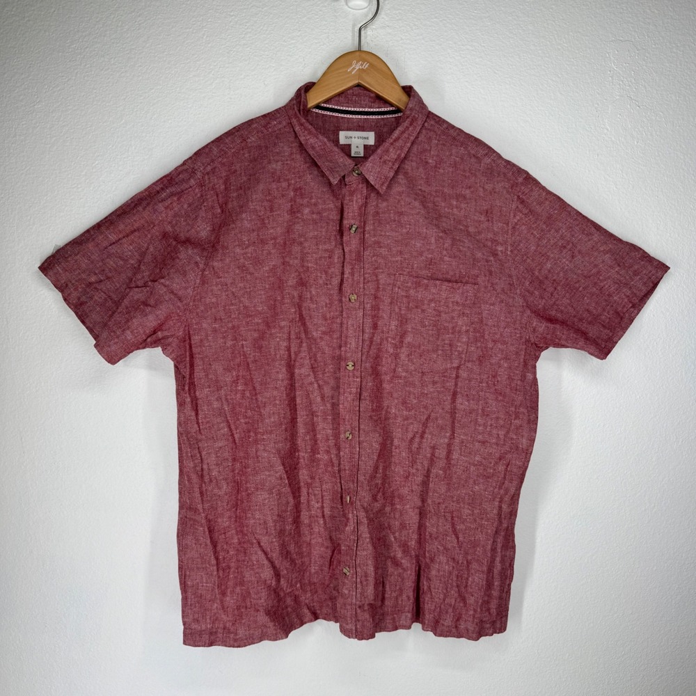 Mens Camp Linen Short Sleeve Button Shirt Pocket Chambray Resortwear Cabana Boho